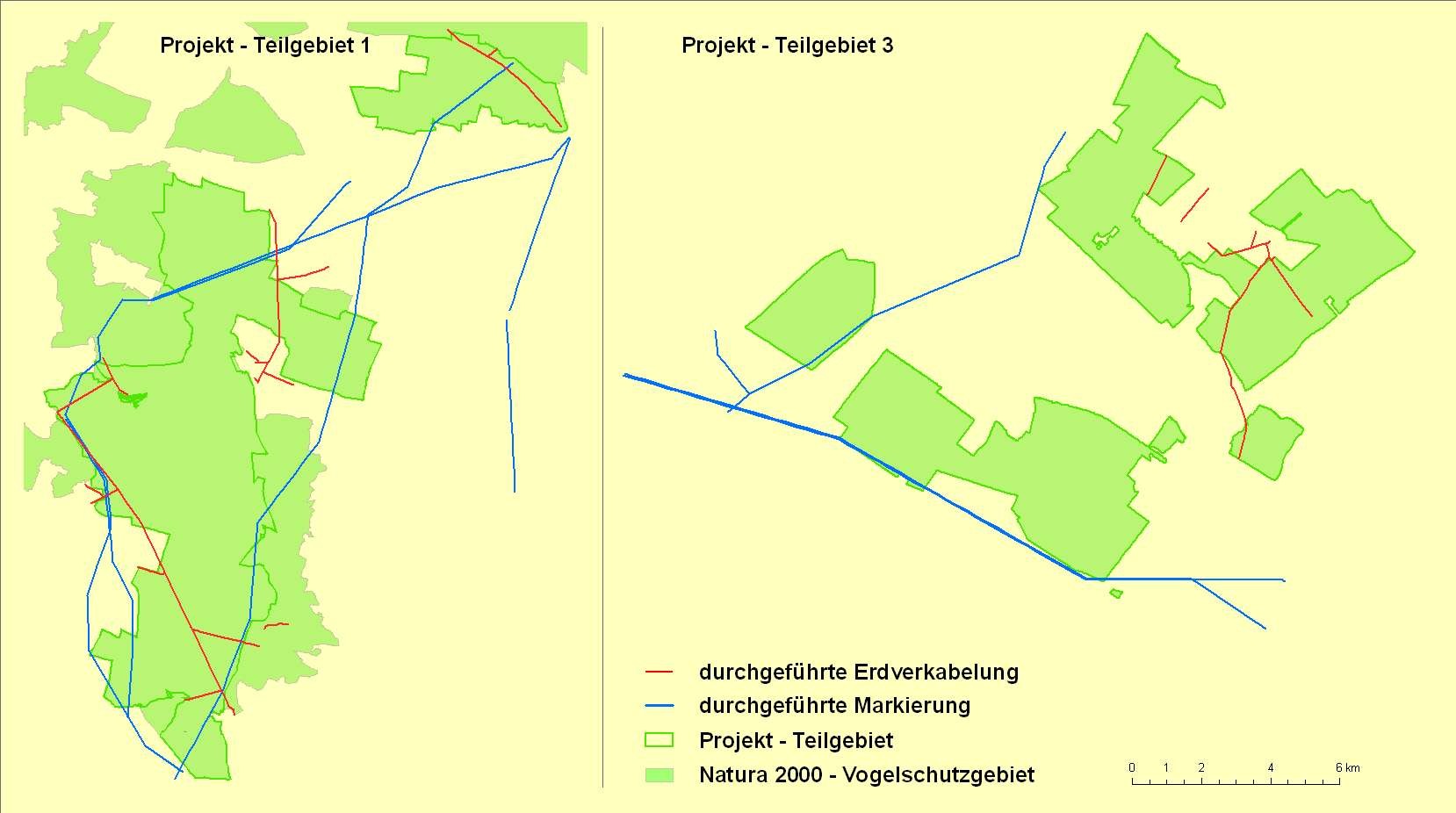 underground cabling and powerline marking within the project subareas